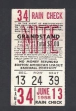 1958 Ted Williams 2 Hit/2RBI  Ticket Oldest To Win BA Title .328 RED SOX  6/13⚾️