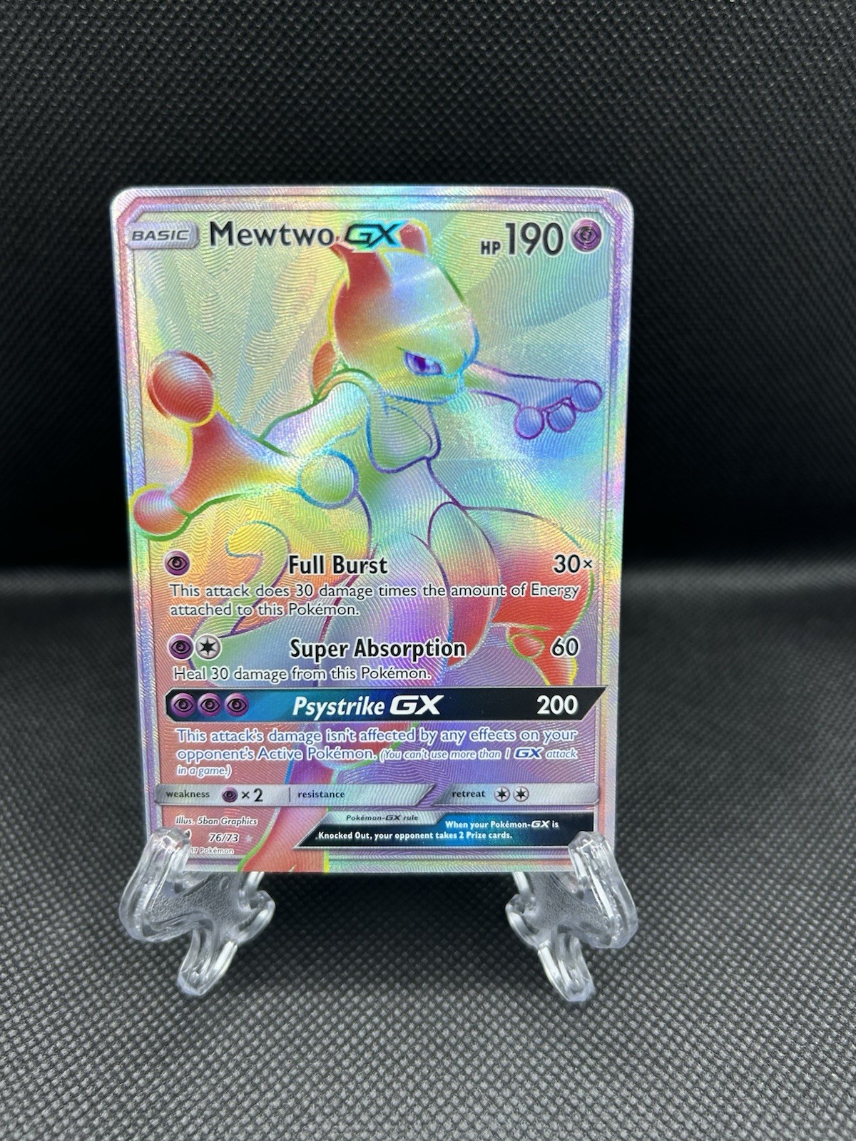 Pokémon Mewtwo GX 76/73 Rainbow Secret Rare Holo Card Shining Legends