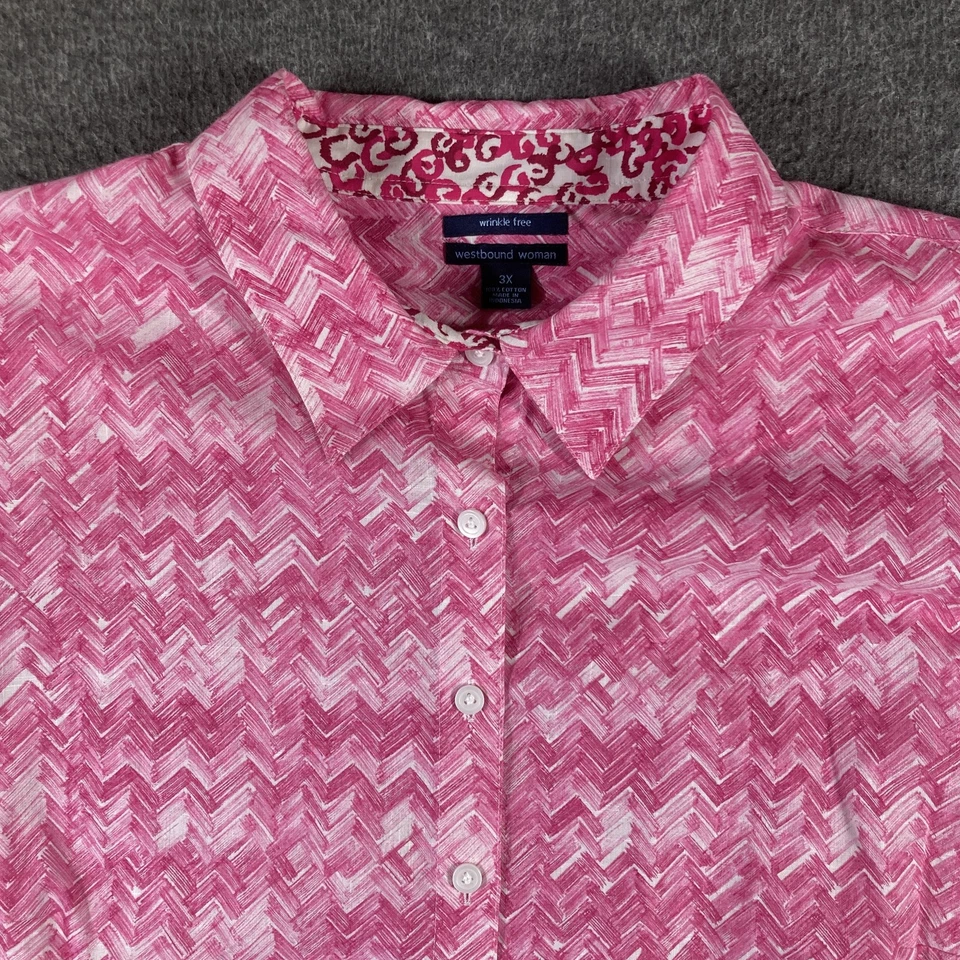 Camisa Westbound Mujer Mujer 3X Rosa Abotonada Chevron Clásica Foto 2 de 4