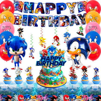 Sonic Kinder Geburtstags Party Deko Ballons Sonic Party Set Banner Tischdecke 