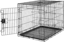 Portable Metal Wire Dog Crate with Removable Tray, Single Door with Divider Pane