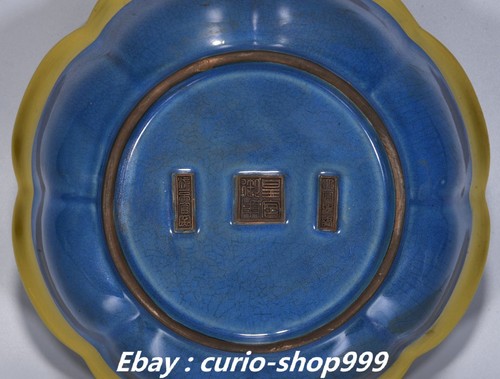 9.4" Old Song Dynasty Ru Kiln Colour Porcelain Gilt Dragon Beast Tray Dish Plate - Picture 9 of 9
