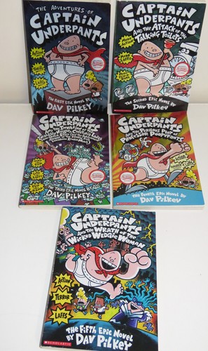 The Captain Underpants Collection Book 1 2 3 4 & 5 by Dav Pilkey No Stickers - Foto 2 di 13