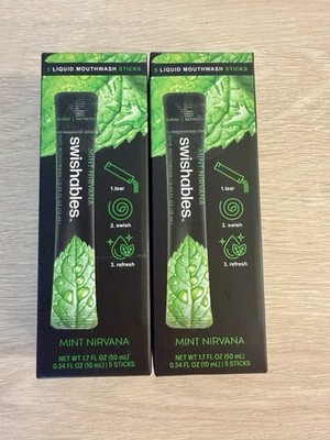 2 Pack Swishables Mint Nirvana Liquid Mouthwash Sticks Travel Size Exp 2028
