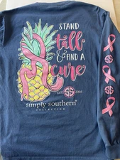 Simply Southern Breast Cancer Awareness T-shirt Long Sleeve Pineapple  Blue M