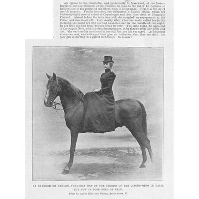 BARONESS Jenny de Rahden, Zirkusdarstellerin - Antikdruck 1901
