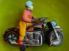 Large, Battery Operated  1950's  Masudya /Modern Toys Tin Motorcycle; 11.5"