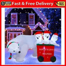 DR.DUDU 7 FT Christmas Inflatables Polar Bear with Santa Hat, Christmas Bear Blo