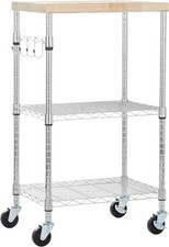 Amazon Basics 3-Tier Microwave Cart on Wheels with Removable Wood Top and 2 Hei