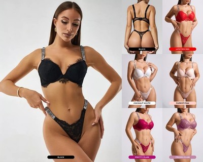 Victoria's Secret Classic BH + TANGA SET - Glanz Träger SPITZE Dessous