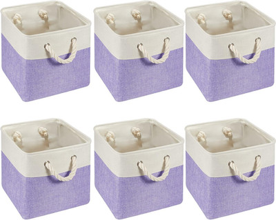 6 Pcs 11x11 Inch Fabric Cube Storage Bins with Handles - White & Purple