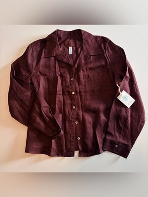 NWT Women s Sigrid Olsen 100% Linen Lightweight Button-Up Shirt in Burgundy