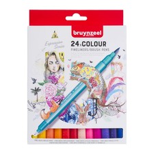 Bruynzeel Expression Twin-Tip Fineliner Brush Pens 24-Piece Set