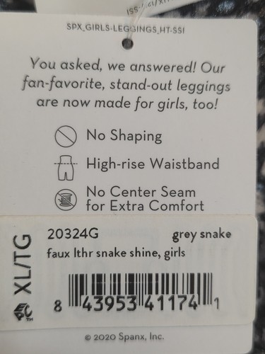 Spanx Leggings Girls XL 14-16 Gray Snake Shiny Faux Leather Skinny Non Shaping - Picture 8 of 11