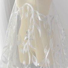 1M Pfauenfeder Stickereien Spitze Netzstoff Sheer für Nähen Hochzeit Kleid Netz