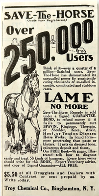 #ad 1920 Troy Chemical Save The Horse Medicine Advertisement Remedy Lameness E4B $19.99