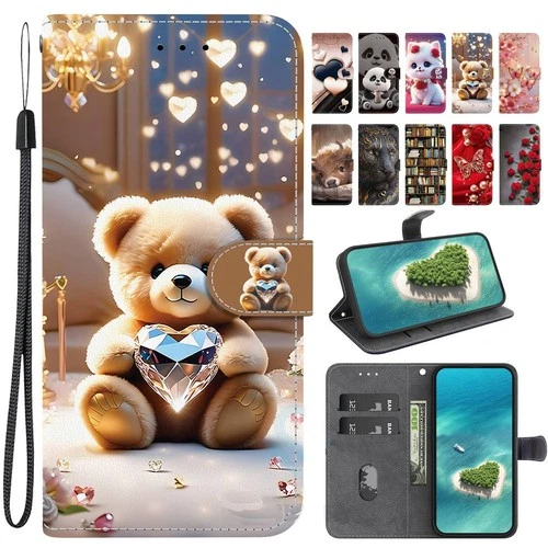 Bear Cat Cow Flower Wallet Cover Case for Huawei P40 P30 P20 Nova 12 14 13  5T - Picture 1 of 21