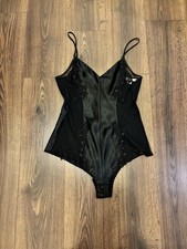 Vintage Victoria  s Secret Black Teddy Body Suit Lace Sequin Pink Tag Size M