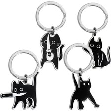 Cute Black Cat Keychain Set Fun Car Accessories Ideal Valentine's Gift