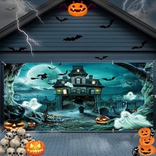Halloween Garage Door Cover Decorations Backdrop  Outdoor Scary Cemetery  7x16ft