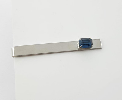 Montana Blue Sapphire 14K White Gold Over Men's Tie Clip Formal Suit Accessory's