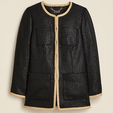 NWT J.Crew Black Lacquered Tweed Jacket Black Gold Trim RT 398 Womens Size 2
