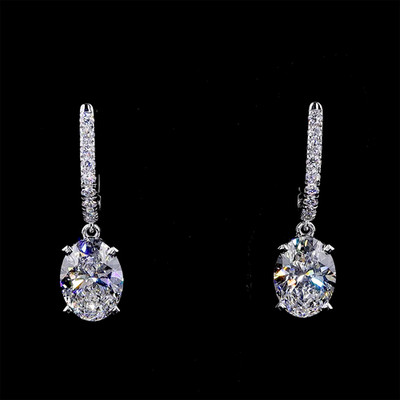 Lab Grown Diamond Dangle Lever Back Hoop Earrings 4Ct 14K White Gold IGI 