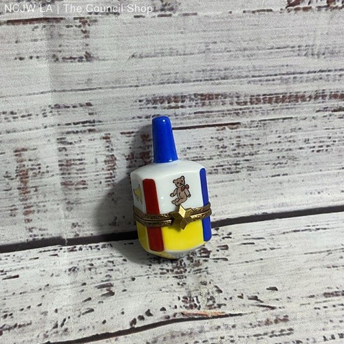 Limoges Peint Main Hand Painted 2" Porcelain Dreidel Trinket Box
