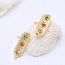 2Pairs 18K Gold Plated CZ Pave Stud Earrings Connector Component GZX548