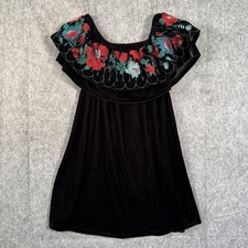 Umgee Off The Shoulder Mini Dress Small Velvet Floral Embroidered Milkmaid Boho