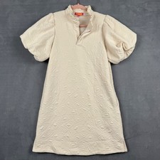 THML Cream Quilted Geometric Puff Sleeve Mini Dress XS WCT2201-CR Pocket Ruffle