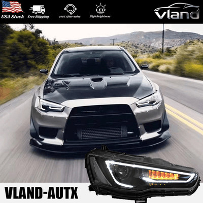 WLAND Black Projector Headlights Fits Mitsubishi Lancer EVO X 08-17 W/Sequential