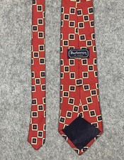 Burberrys of London Geometric Tie Red Silk Hand Sewn Made in USA Squares Necktie