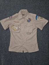 Boy Scouts of America Uniform Shirt Youth Medium Khaki Short Sleeve Patches BSA