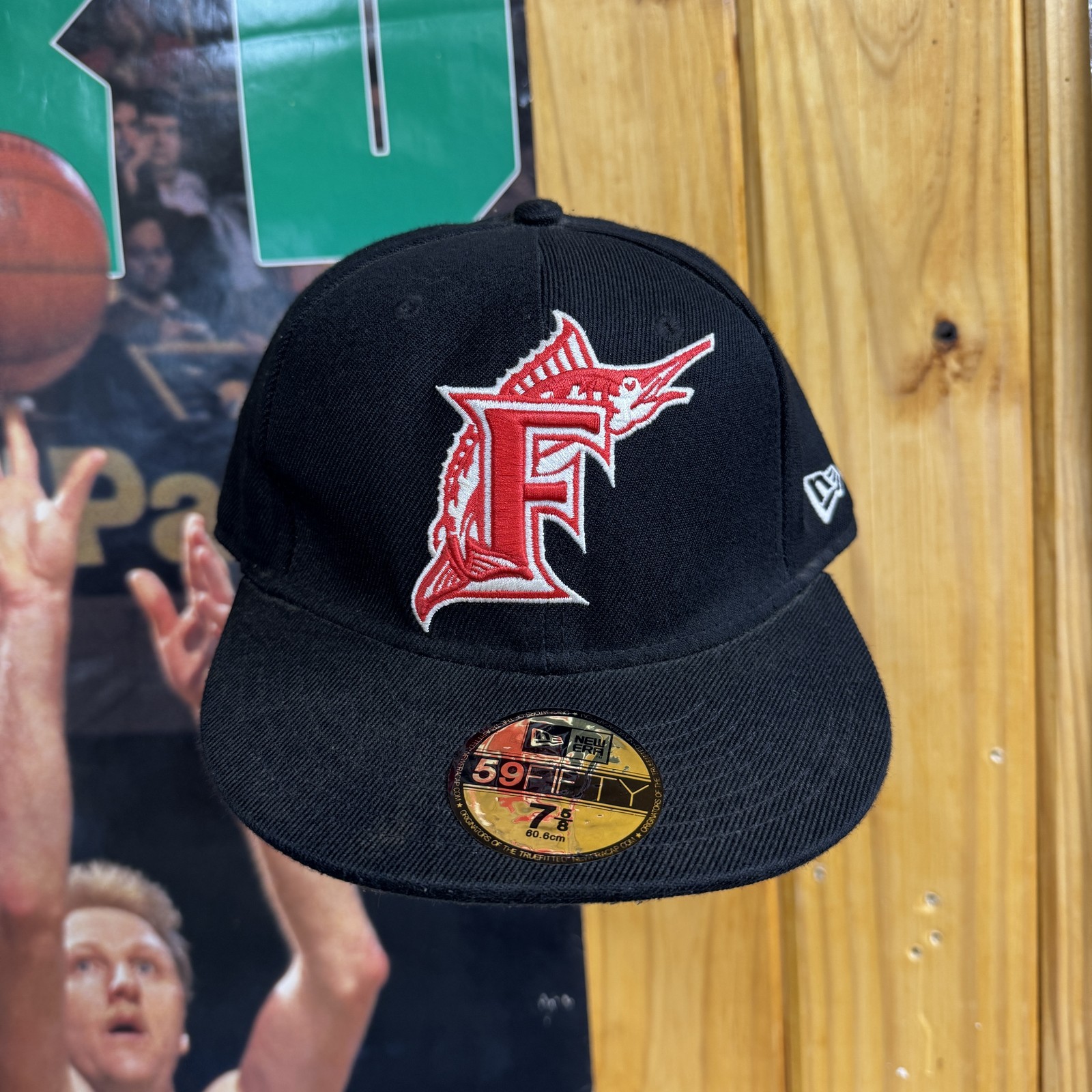Florida Marlins Hat Cap Fitted Mens 7 5/8 Black Red MLB Baseball New Era