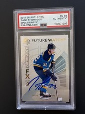 TAGE THOMPSON 2017-18 SIGNED SP AUTHENTIC SPECTRUM FX ROOKIE HOCKEY CARD PSA. rookie card picture