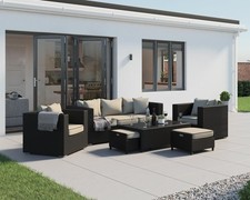 Image of Rattan Direct Ascot Black & Vanilla 3 Seater Outdoor Garden Sofa Set RRP £1149