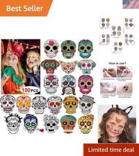 Creative Waterproof Sugar Skull Face Tattoos - 25 Sheets for Halloween Magic