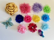 Homemade Hair Bows Hair Clips Girls  Accessories Lot Of 13 Multi-color