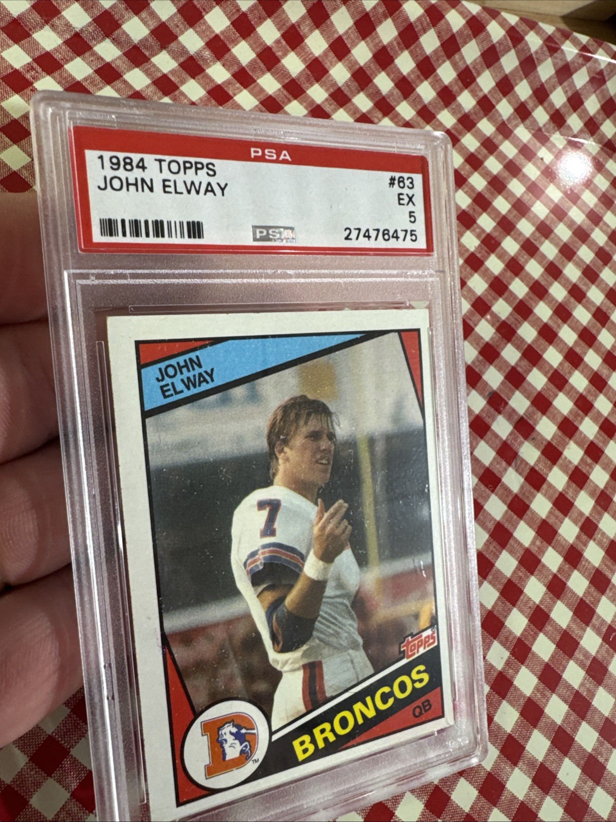 John Elway PSA 5 Rookie Vintage Topps Football Card 1984 NFL Denver Broncos RC view 4