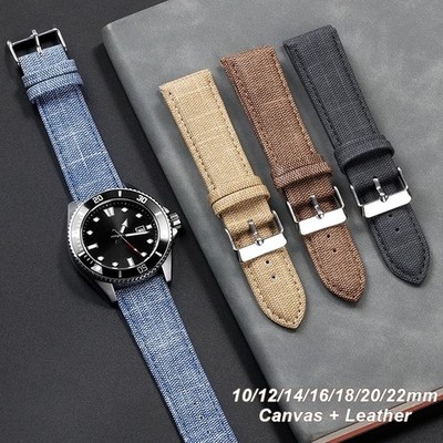 Retro Denim Nylon Watch Band Leather Style Strap 10mm-22mm Universal Bracelet