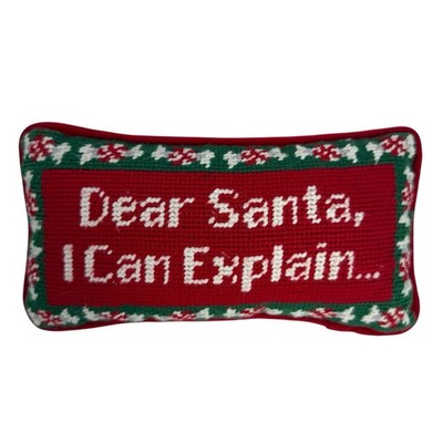 Dear Santa I Can Explain Needlepoint Pillow Red Green Peppermint Candy Christmas