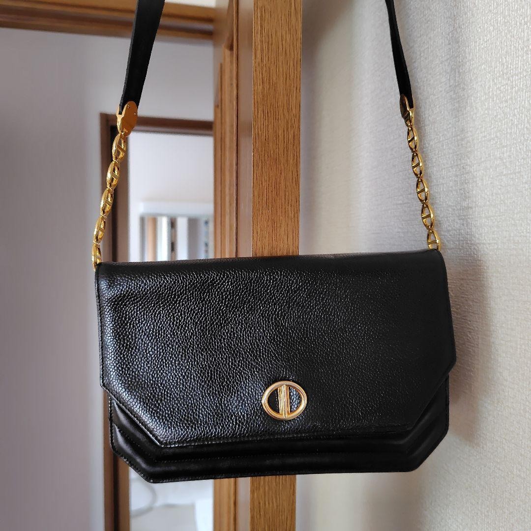 Dior Vintage Black Leather Shoulder Bag Gold Hardware Luxury Designer