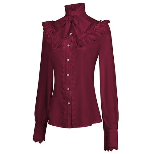 Victorian Women Shirt with Jabot Lady Classic Lolita Blouse Top Shirt Christmas - Picture 42 of 47