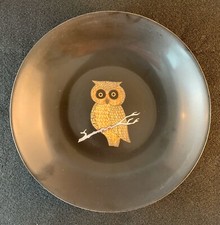Owl on silvertone branch Couroc California Low Bowl 7.75" x2.25" MCM Made in USA