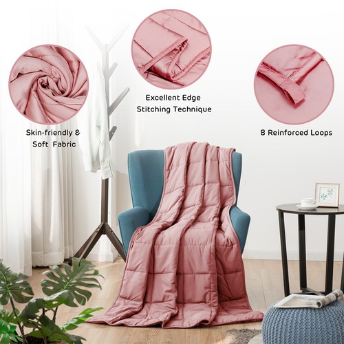 15lbs Heavy Weighted Blanket Natural Bamboo Fabric Soft Breathable 48"x72" Pink - Picture 5 of 12