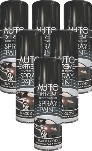 6 x 400ml Purpose Spray Paint Black Gloss Non Crack Paint Car Metal Wood Plastic