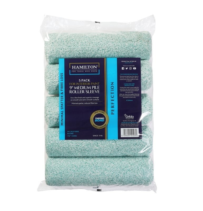 Hamilton Perfection 9"" Medium Pile Paint Roller Sleeve 1.75"" Core x 5