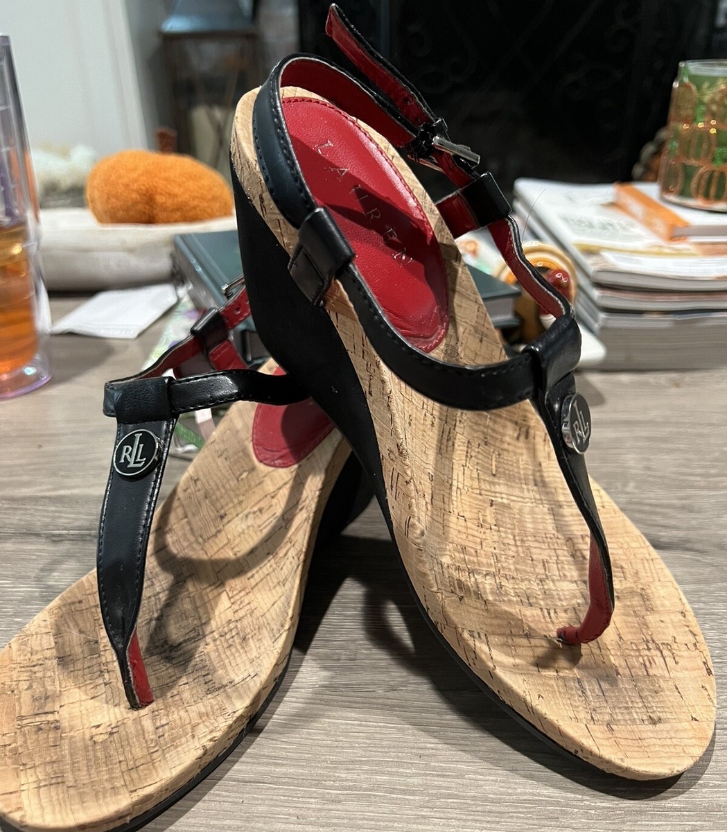 Lauren Ralph Lauren Black T-Shaped Thong Sandals US