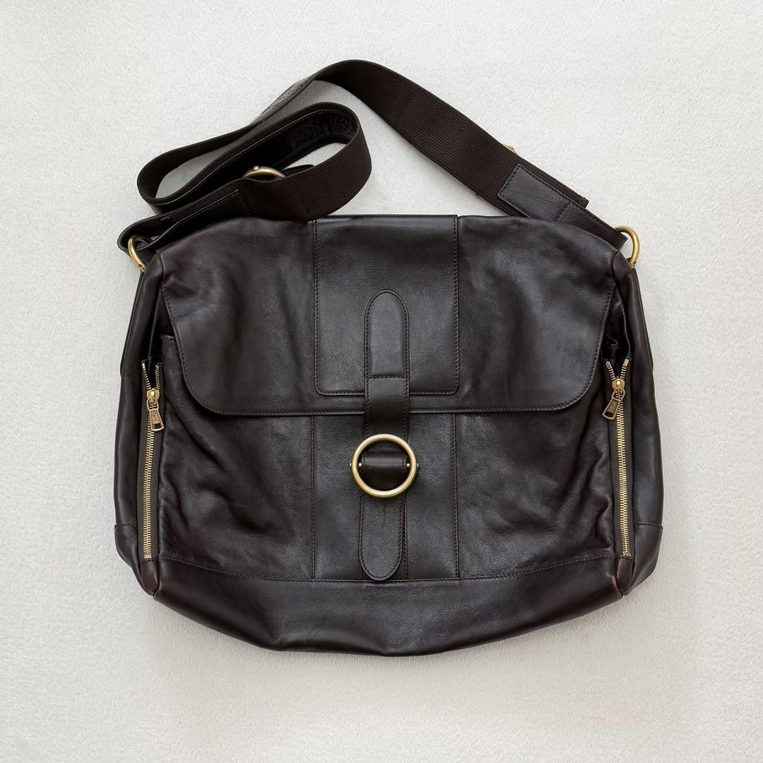 Borsa a tracolla Yves Saint Laurent Rive Gauche marrone scuro autentica usata GIAPPONE